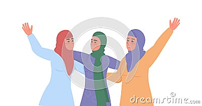 Happy arabic women in hijabs flat color vector faceless characters Cartoon Illustration