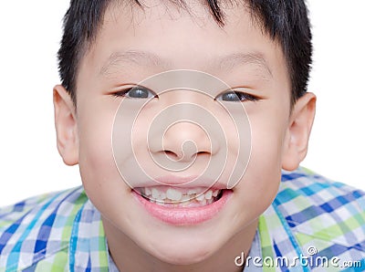 Happy Asian boy toothless smile close-up Stock Photo