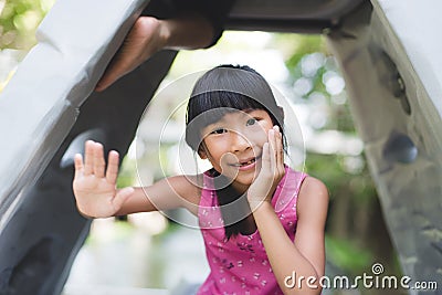 Happy Asian chidren playing at playground Stock Photo