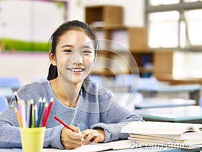 Happy asian elementary school girl Stock Photo