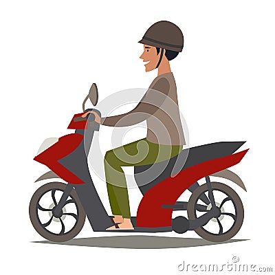 Happy asian man on scooter vector illustration. People drive motorbike Vector Illustration