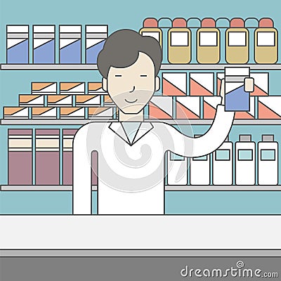 Happy asian pharmacist Vector Illustration