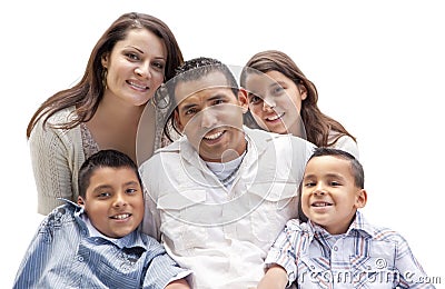 Happy Attractive Hispanic Family Portrait on White Stock Photo