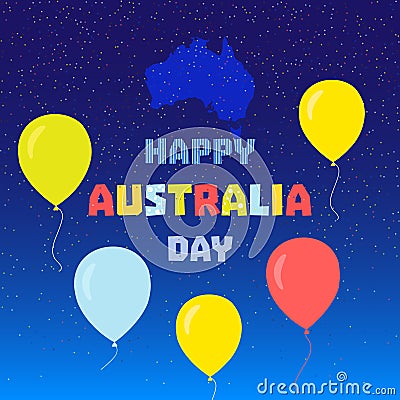 Happy Australia Day festive poster with balloons Vector Illustration