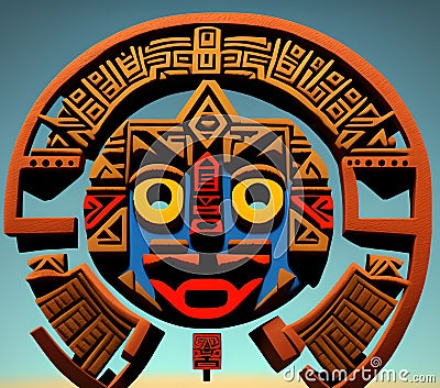 Happy Aztec Face Emoji, Generative AI Illustration Stock Photo