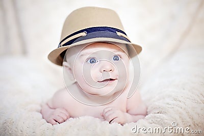 Happy baby in hat Stock Photo