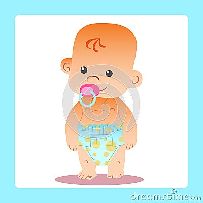 Happy baby with a pacifier in diapers Vector Illustration
