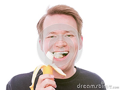 Happy banana eating Stock Photo