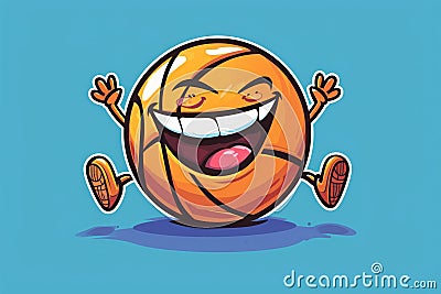 Happy basketball character on a blue background Stock Photo