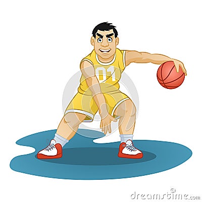 Happy basketball player in uniform with ball isolated on white background. Cartoon illustration Vector Illustration