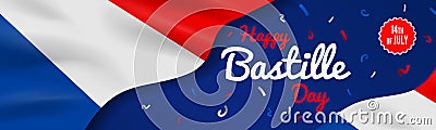 Happy bastille day 14th of july France independence banner with french flags on dark blue background Vector Illustration