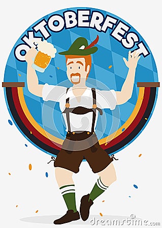 Happy Bavarian Celebrating the Oktoberfest with Confetti, Vector Illustration Vector Illustration