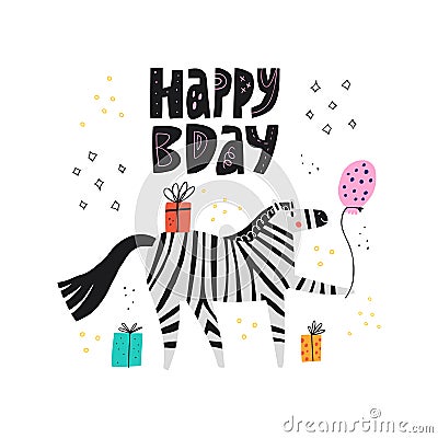 Happy Bday flat vector greeting card template Vector Illustration