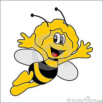 Happy bee in flight. White background Stock Photo