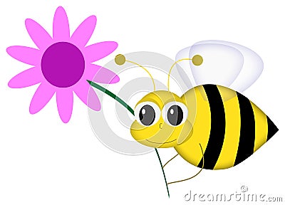 Happy Bee with Flower Cartoon Illustration