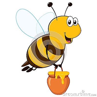 Happy Bee with Honey Jar Vector Illustration