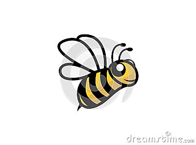 Happy bee open wings and fly for logo design Cartoon Illustration