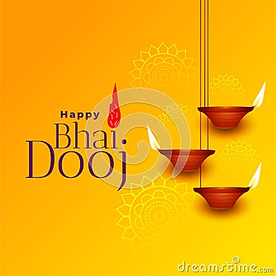 Happy bhai dooj beautiful yellow background card design Vector Illustration