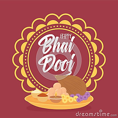 Happy bhai dooj, mandala food culture and indian family celebration Vector Illustration