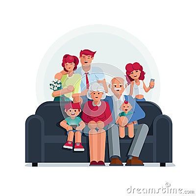 Happy big family portrait. Vector Illustration