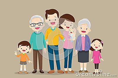 Big Family together. Group of people standing Vector Illustration