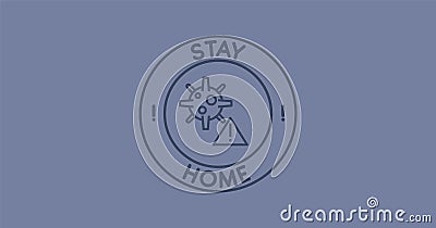 Stay home, stay safe typography minimal postcard. Text patch sticker. Coronavirus prevention. Round seal stamp logo. Quote, phrase Stock Photo