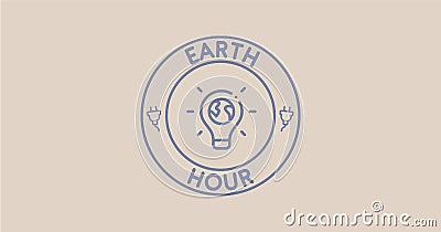 Earth hour typography minimal postcard. Text patch sticker. Save our planet. Save energy. Switch turn off. Conservation. Round Stock Photo