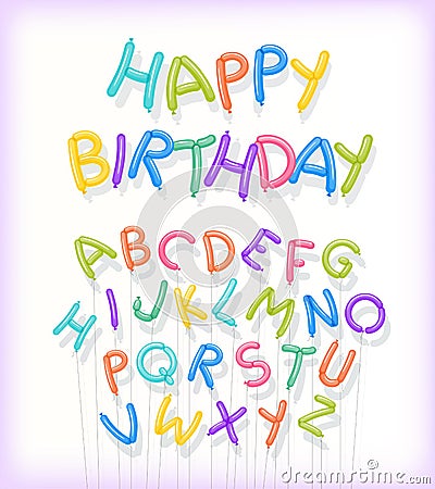 Happy Birthday and alphabet in twisted balloons Vector Illustration