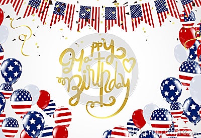Happy birthday America lettering Hand drawn invitation design c Vector Illustration