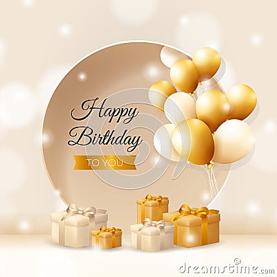Happy birthday background design with realistic bunch of flying golden balloons Vector Illustration