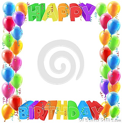 Happy Birthday Balloons Invite Border Frame Vector Illustration