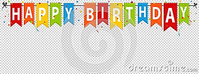 Happy Birthday Banner, Background - Editable Vector Illustration - Isolated On Transparent Stock Photo