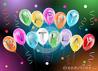 Happy birthday banner with colorful balloons streamers and confetti Vector Illustration