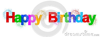 Happy birthday banner with colorful fireworks - vector Stock Photo