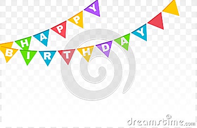 Happy birthday banner with colorful flags. Vector Illustration