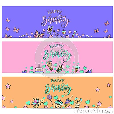 Happy birthday banners collection. Vector Illustration