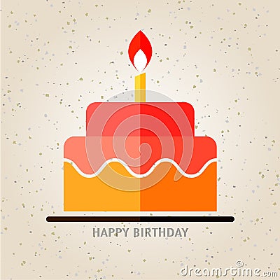 Happy Birthday, birthday cake with candle flat icon background Stock Photo