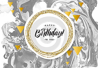 Happy Birthday Black Marble Texture Card. Shimmer Golden Banner Template on White Background. Vector Illustration Gold Vector Illustration