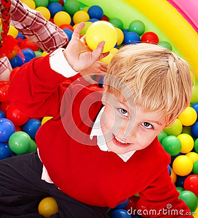 Happy birthday of boy in group color balls. Stock Photo