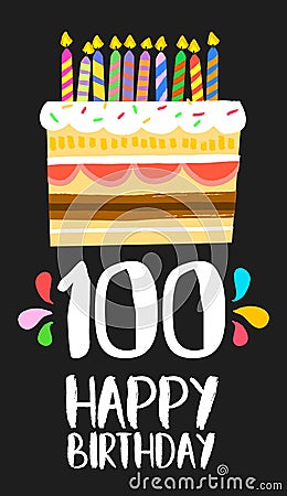 Happy Birthday cake card 100 hundred year party Vector Illustration