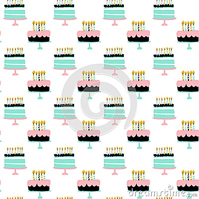 Happy Birthday Cake Seamless Pattern Vector Illustration