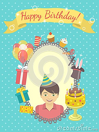 Happy Birthday Card for Boy Vector Illustration