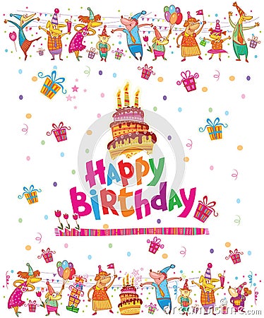 Happy Birthday card with cake Vector Illustration
