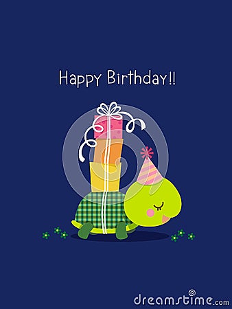 Happy birthday card with cute turtle Vector Illustration