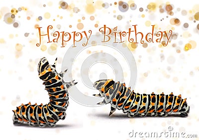 Happy birthday card design with two caterpillars Stock Photo