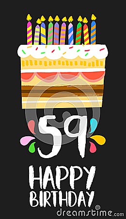 Happy Birthday card 59 fifty nine year cake Vector Illustration