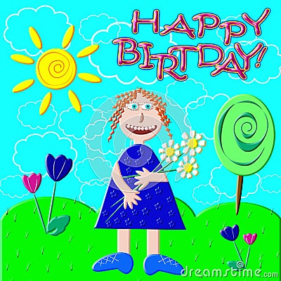 Happy birthday card for girl Vector Illustration