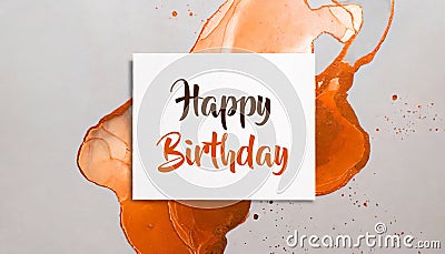 Happy birthday card note on muted orange design background, Stock Photo