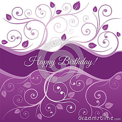 Happy Birthday card with pink and purple swirls Vector Illustration