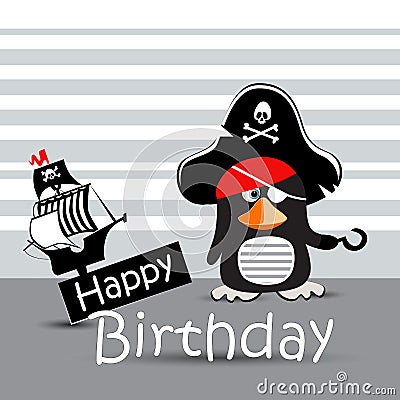 Happy Birthday Card pirate penguin funny Stock Photo